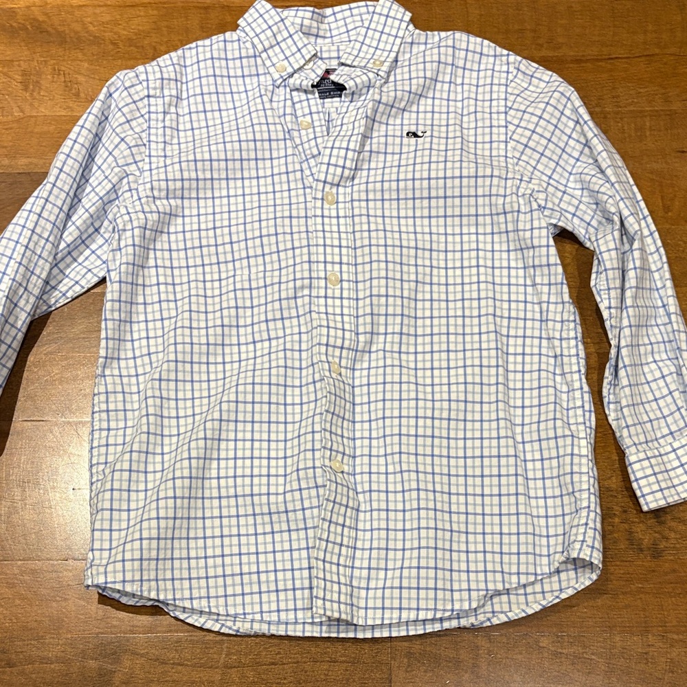 Vineyard Vines Kids White and Blue Plaid Shirt